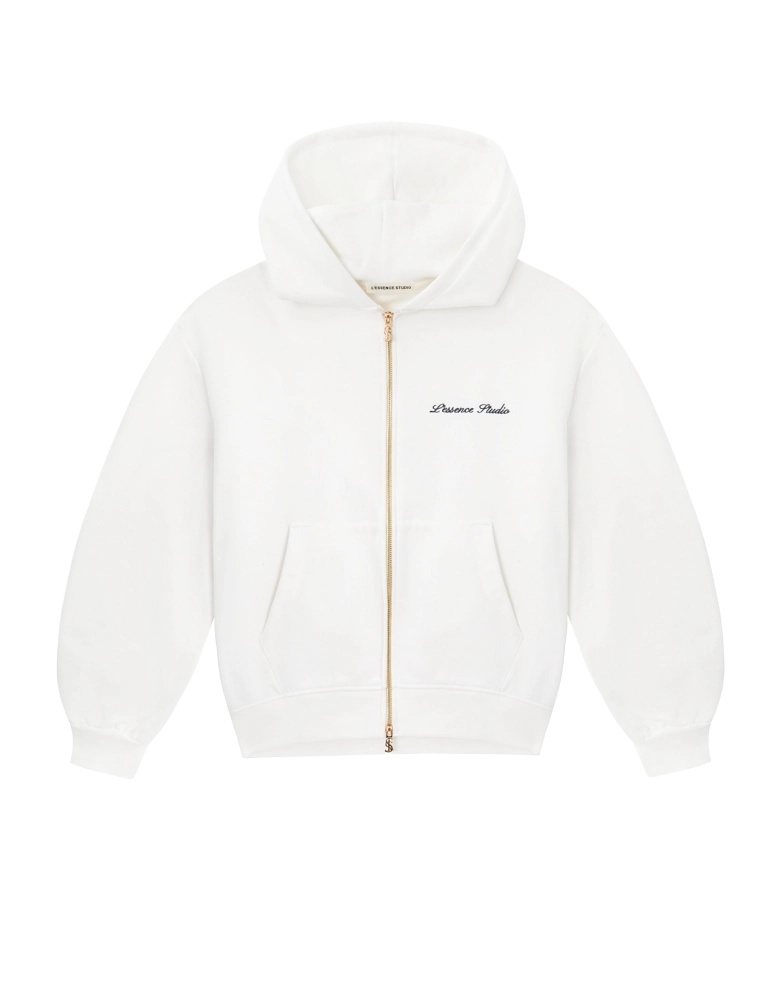 Signature Logo Embroidered Zip Hoodie warm white 
