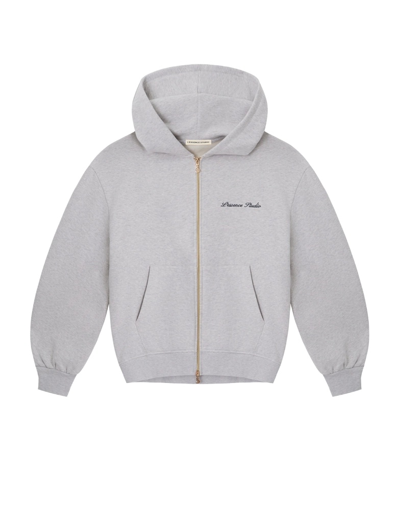 Signature Logo Embroidered Zip Hoodie grey