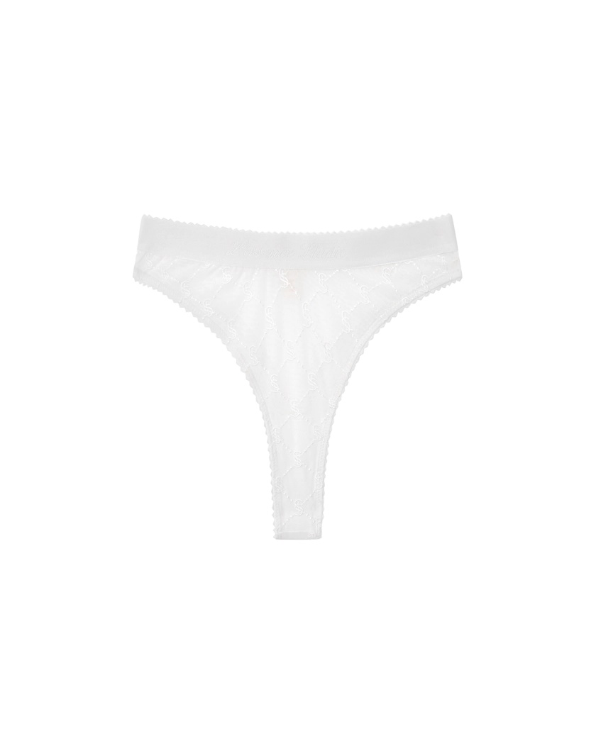 Embroidered Lace High-Waisted Thongs White 