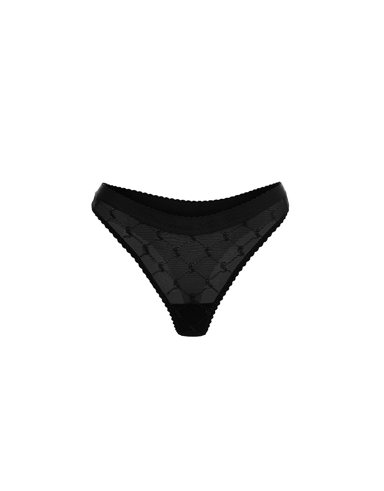 Embroidered Lace High-Waisted Thongs Black 
