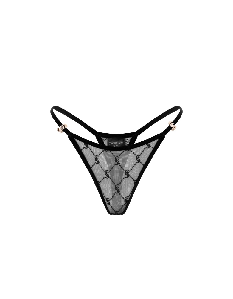 Sheer Lace Thongs Black 
