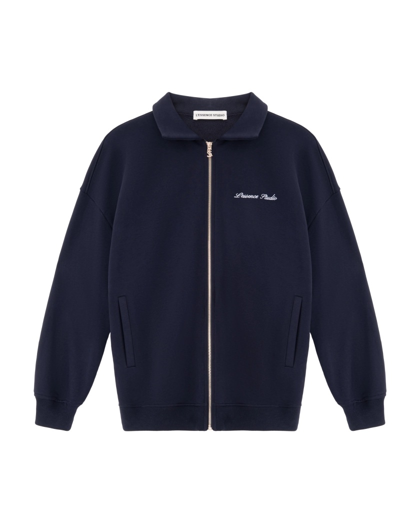 LE CLUB COLLAR ZIP HOODIE - NAVY