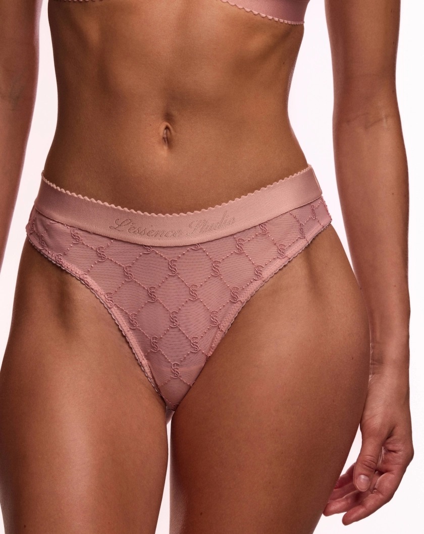 EMBROIDERED LACE HIGH-WAISTED THONGS ROSE