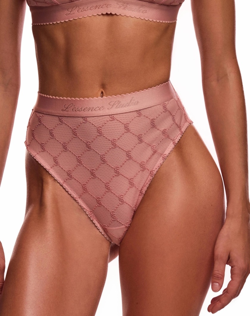EMBROIDERED LACE HIGH-WAISTED BRIEFS ROSE