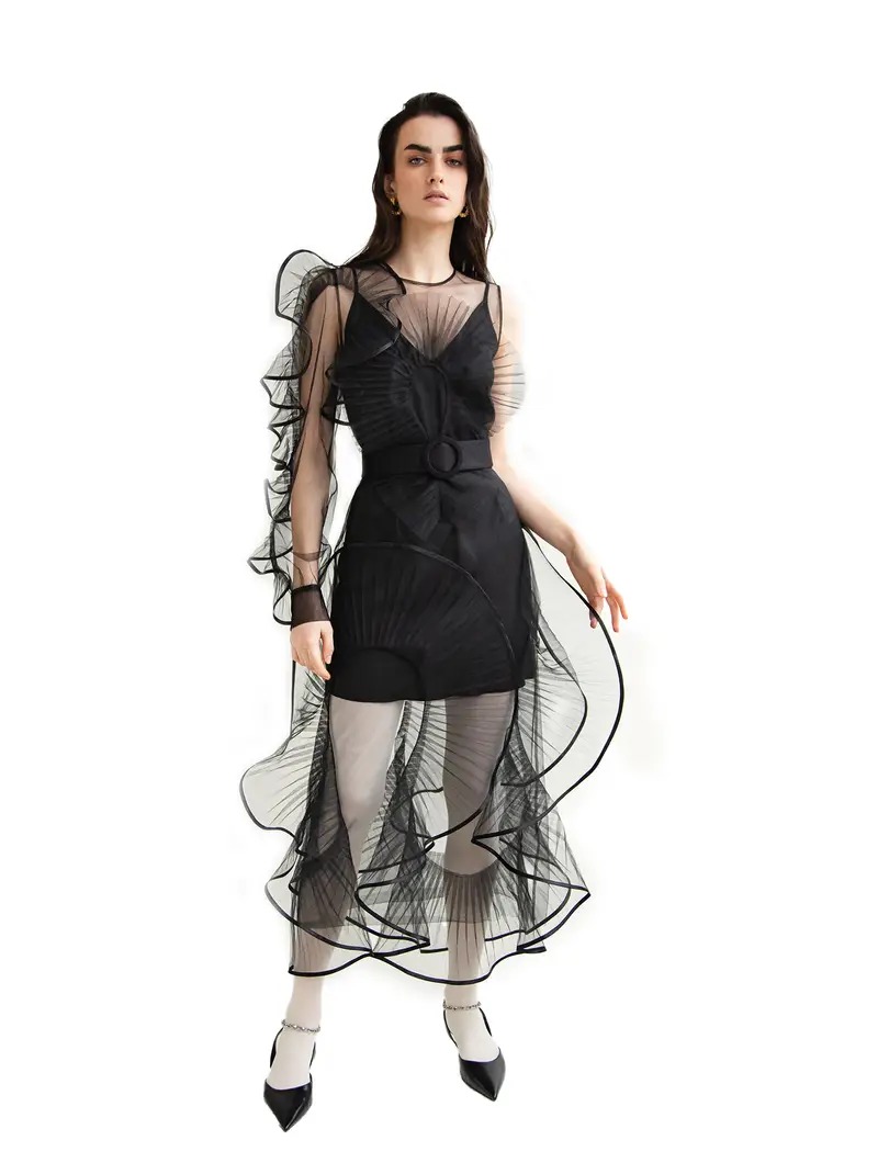 Сукня довга чорна Напівпрозора з Одним рукавом