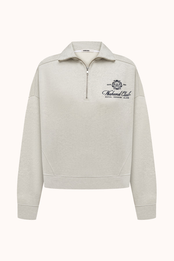 СВІТШОТ ПОЛО SLIM | OATMEAL HEATHER / NAVY BLUE